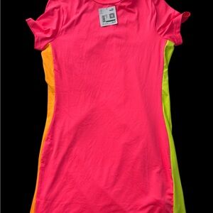 New women’s Neon Pink Colorblock Active Dress with Yellow & Orange Side large